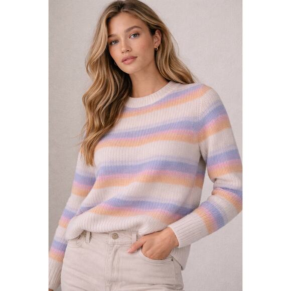 White + Warren 100% Cashmere Striped Crewneck Sweater Pastel Quiet Luxury Knit S - Picture 2 of 6